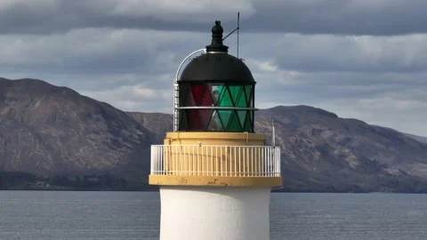 Close-up Parallax of Corran Lighthouse: Drone Zoom Capture in Scotland Stock-Footage 239777983