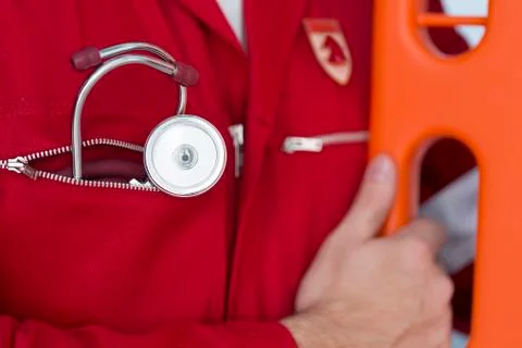 Close-up of paramedic with stethoscope Stockfoto's