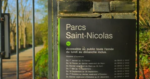 Close-up Of Parcs Saint-Nicolas Sign At The Entrance Gate In Angers, Video stock 231949484