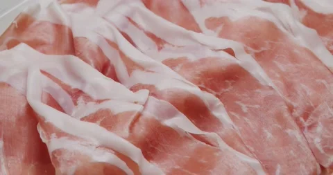 Close up of parma ham Stock Footage 149340794