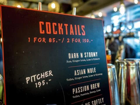 Close-up on part of a bar counter menu Stock-Fotos