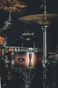Close-up, part of a drum kit on a blurred background. Stock Photos