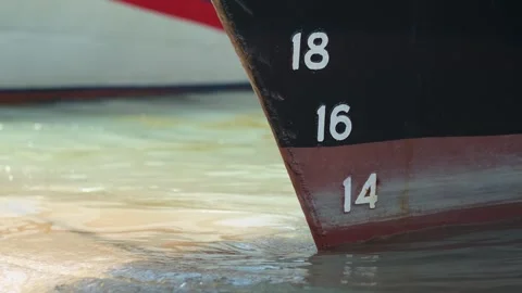 Close up of part of moored passenger ship. bow of ship with rope near shore with Stock Footage 280229831