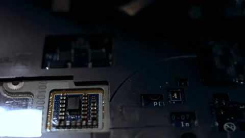 Close up part of motherboard from laptop computer. Special lighting presentation 動画素材 143162005