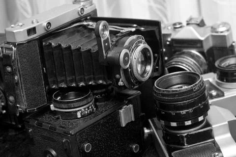 Close up of the part of old camera. Stock Photos