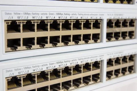 Close-up partially view of lan network switch Stock Photos