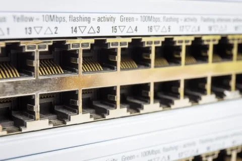 Close-up partially view of lan network switch Foto stock