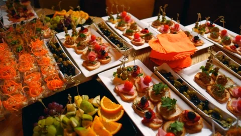 Close up of Party Food Set up on Table Nicely Stock Footage 121372463