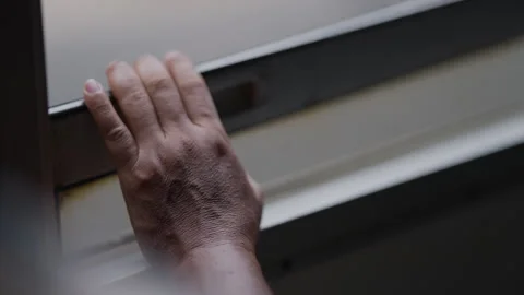 Close Up of Passenger Hand on a Metal Train Window, Faceless B-Roll Stock Footage 337532802
