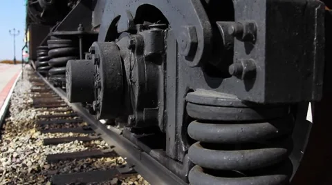 Close-up of passenger train wheel in summer day. Video stock 64381008