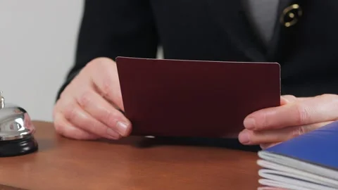 Close-up of the passport of a citizen of the state in the hands of the Stock Footage 151101413