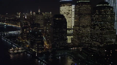 Close past buildings in New York Financial district at night. Shot in November Stock Footage 59172033