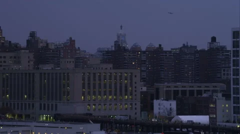 Close past Midtown Manhattan buildings at dusk. Shot in November 2011. Stock Footage 59171115