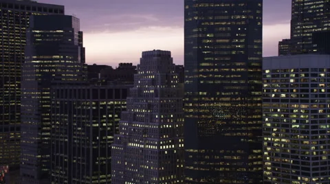 Close past New York Financial District buildings at dusk. Shot in November 2011. Stock Footage 59171567