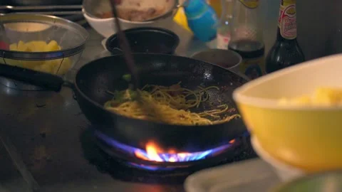 A close up Pasta cooking on pan Stock Footage 143624152