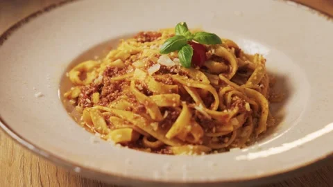 Close up of pasta  with red bolognese sauce Stock Footage 331069311