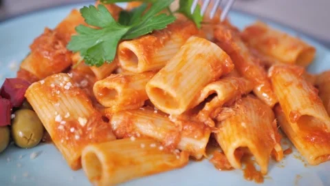 Close up of pasta with red sugo Stock Footage 220036950