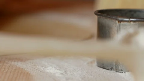Close up of a pasta stamp on a floured table Stock Footage 112817637