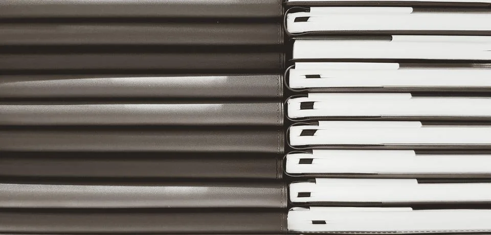 Close up pattern and line of white and black spine or saddle book are sorting Stock Photos