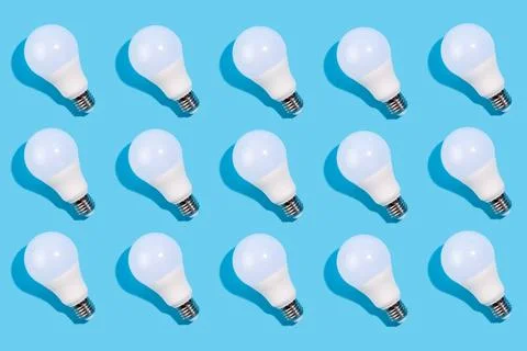 Close up pattern of led lamps on an isolated blue background. Energy efficien Foto stock