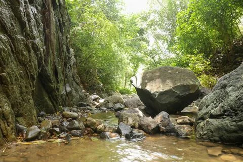 Close up of pattern of river bed in mountain stream Stock Photos