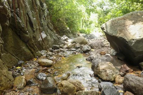 Close up of pattern of river bed in mountain stream Stock Photos