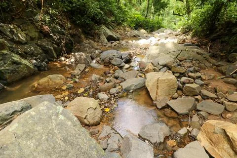 Close up of pattern of river bed in mountain stream Stock Photos
