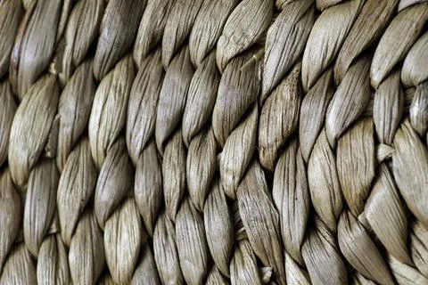 Close-up pattern of round woven placemat made from natural water hyacinth Stock Photos