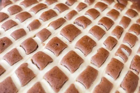 Close Up Pattern Texture Of Baked Cake With Cottage Cheese Grid Lattice Stock Photos
