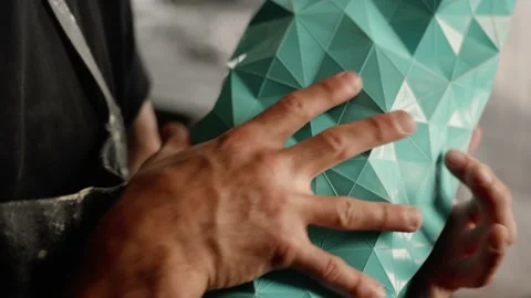 Close-up: pattern vase in the hands of a sculptor artisan artist in the works Stock Footage 202088962