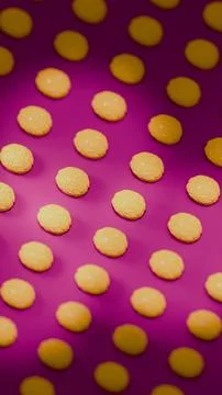 Close-up pattern of yellow 3D brain models on purple reflective surface.. Stock Photos