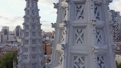 Close-up patterned decorative architecture catholic church top. Stock Footage 205479062