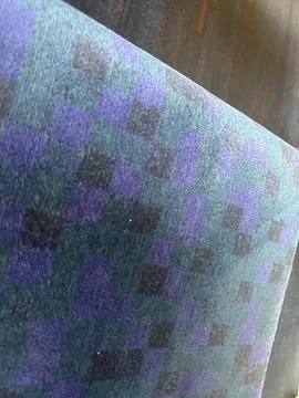 Close-Up of Patterned Textile seat with Blue and Purple Checkered Design Stock Photos