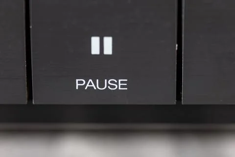 Close-Up Of Pause Button On Modern Stereo Panel With Metallic Finish Stock Photos