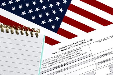 Close-up of paycheck protection program borrower application form revised Stock Photos
