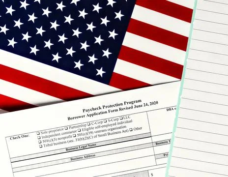 Close-up of paycheck protection program borrower application form revised Stock Photos