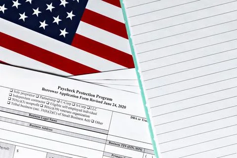 Close-up of paycheck protection program borrower application form revised 库存照片