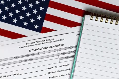 Close-up of paycheck protection program loan forgiveness application form Foto stock