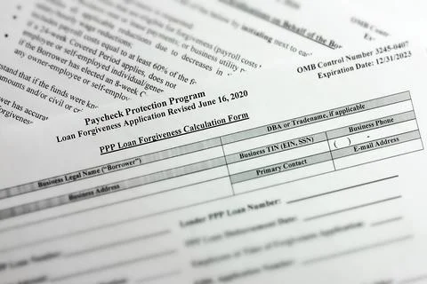 Close-up of paycheck protection program loan forgiveness application form Stock-Fotos