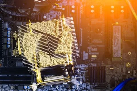 Close-up of a PC cooling system, a dirty radiator from a computer Stock Photos