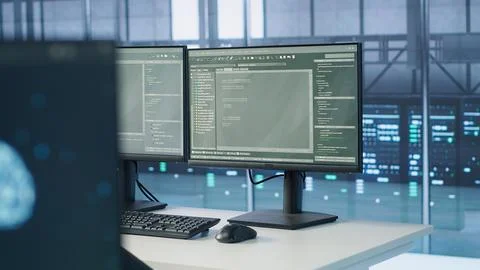 Close up of PCs in server farm using artificial intelligence to analyze data Stock Photos