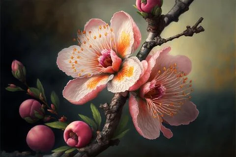 A close up of a peach blossom Stock Illustration