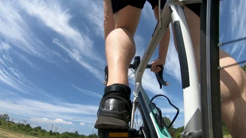 Close up of pedals on bicycle moving forward Stock Footage 98149926
