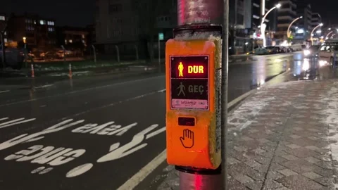 Close up of a pedestrian crossing button with red stop signal illuminated a.. Stock Footage 326881654