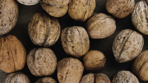 Close up peeled walnuts.top view.4K footage.Rotation of walnuts close up Stock Footage 150189474