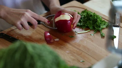 Close-up of peeling apple with peeler Stock Footage 59541556