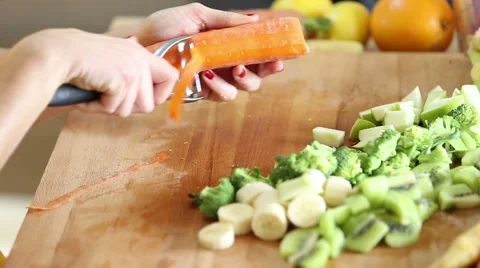 Close-up of peeling carrot Stock Footage 59540819