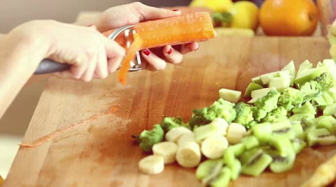 Close-up of peeling carrot Stock Footage 59540822