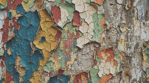 Close up of peeling paint on a weathered surface showing layers of color. Fotos Stock