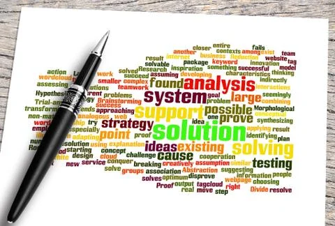 Close Up Pen And Solution Word Cloud Stock Illustration